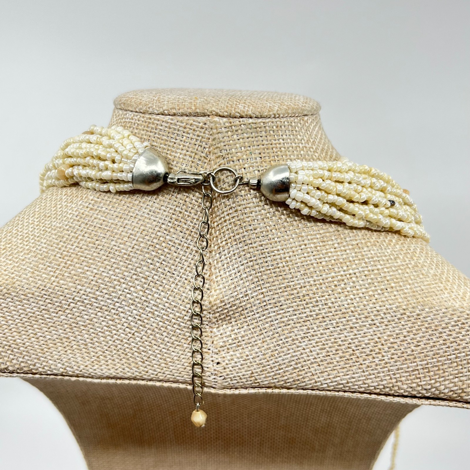 Vintage Multi-Strand Cream Seed Bead Statement Necklace Classic Style Lobster