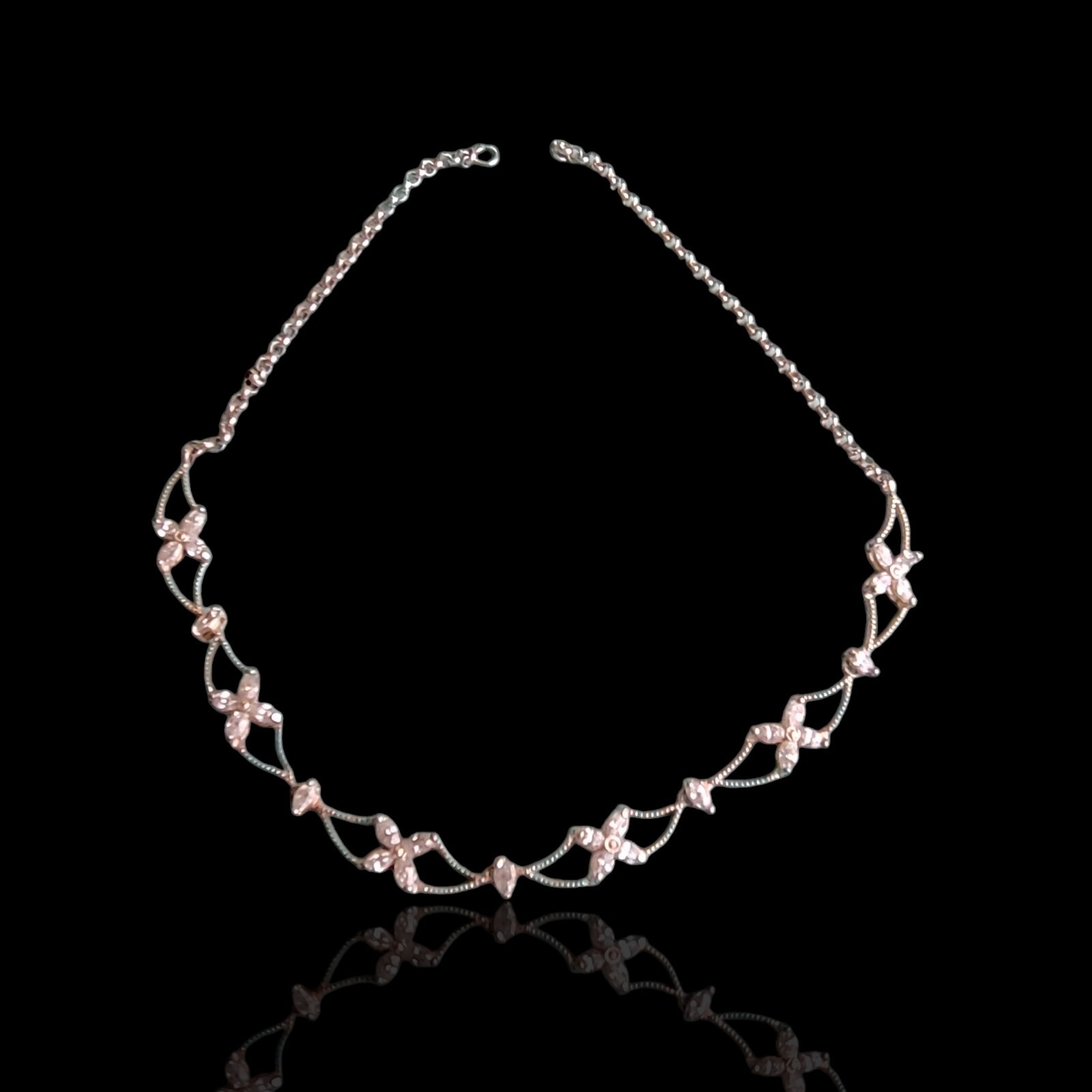 Chapel Inc. NF Sterling Silver 16.5in CZ Flower Star Link Statement Necklace 925