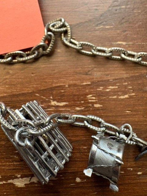 Collection 8 Vintage Sterling Siver Charms on Silver Chain 22″ long