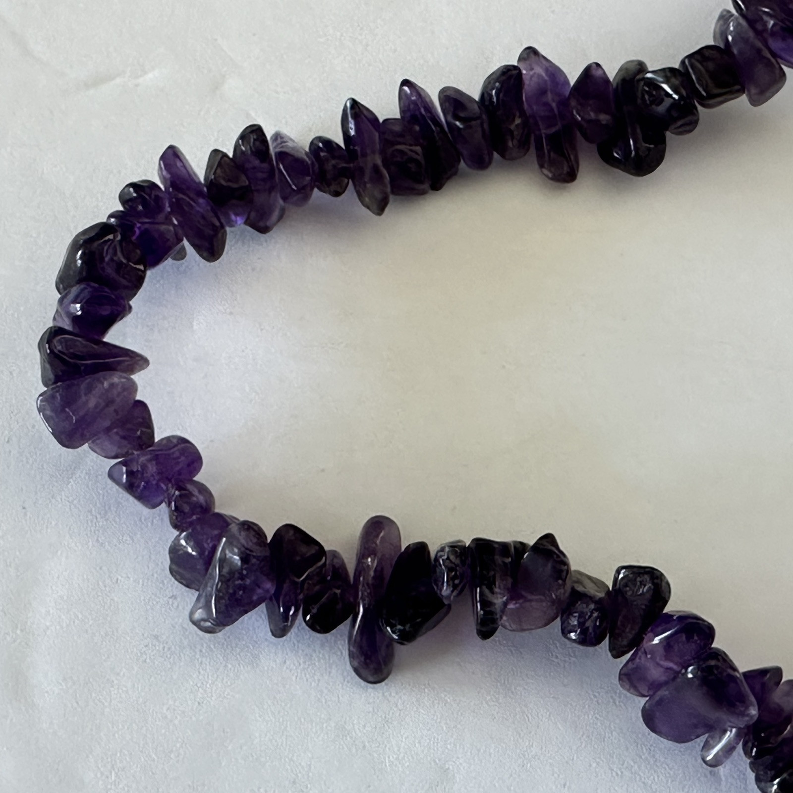 Polished Gem Amethyst Chips 34″ Necklace & Beaded Knotted 18″ Amethyst Necklace