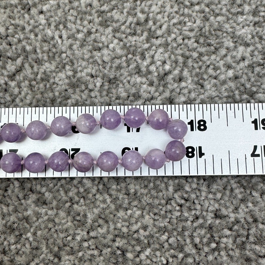 Pale Lavender Amethyst Bead Individually Knotted Strand Vintage Necklace 36″
