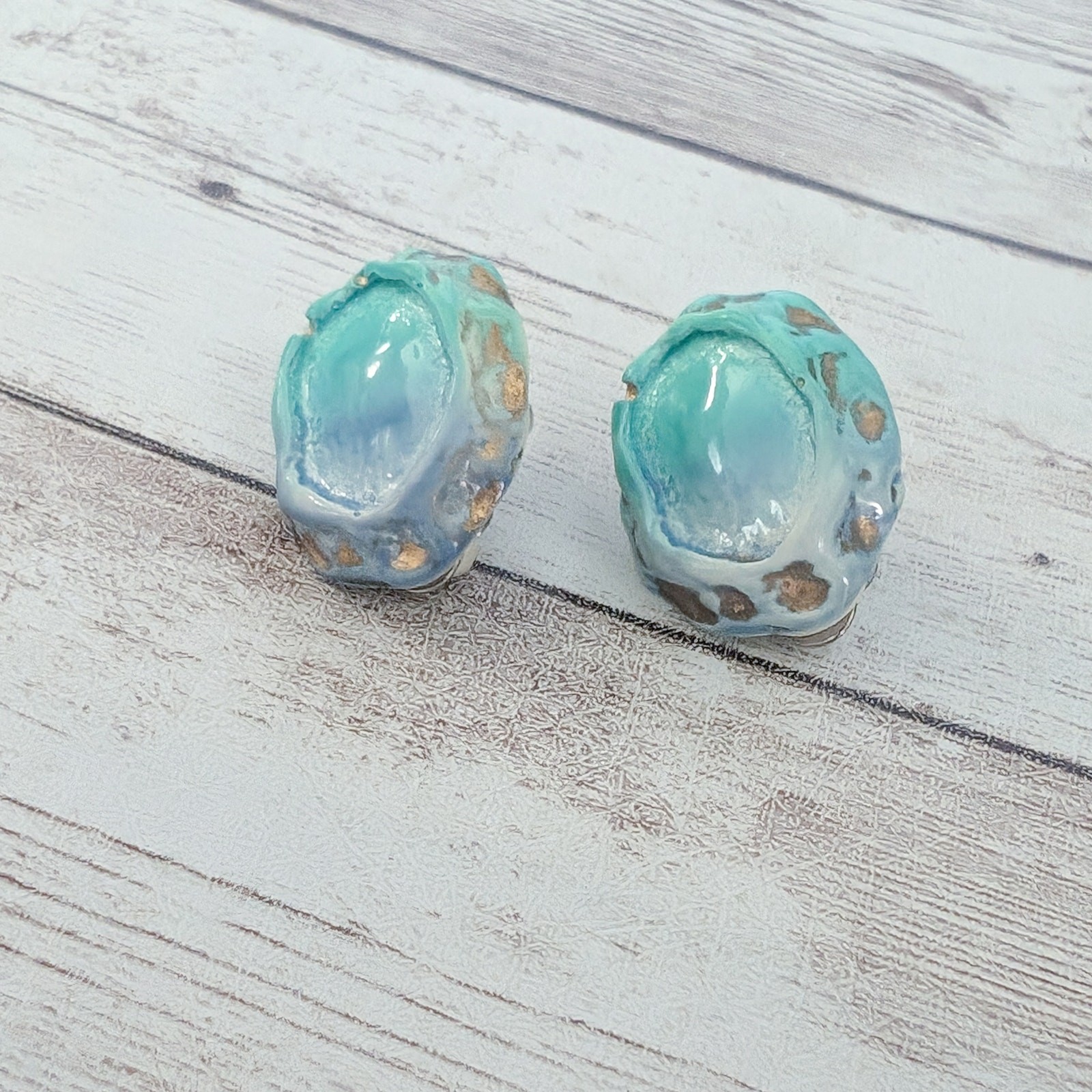 Vintage Clip On Earrings Oval Blue/Green Tones