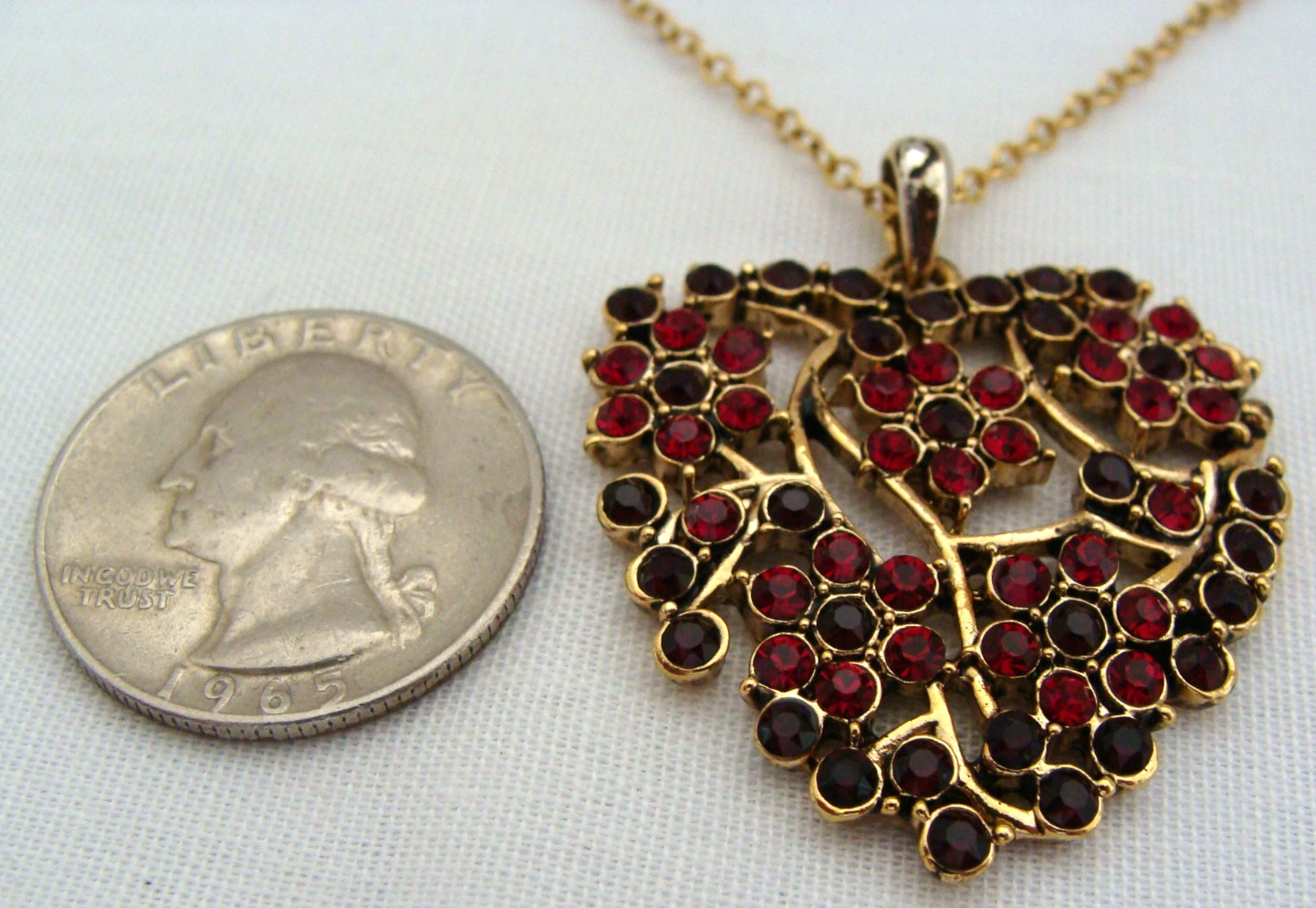 Gold-Tone Victorian Trading Co. Necklace With Red & Black Stone Heart Pendant