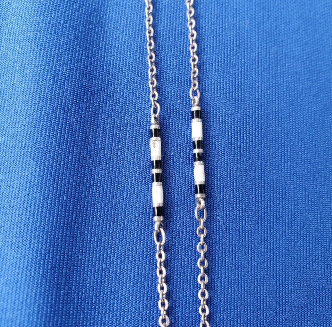 ORIGINAL Deco Guilloche Enamel STERLING SILVER 925 Necklace Antique Chain 24″ IN