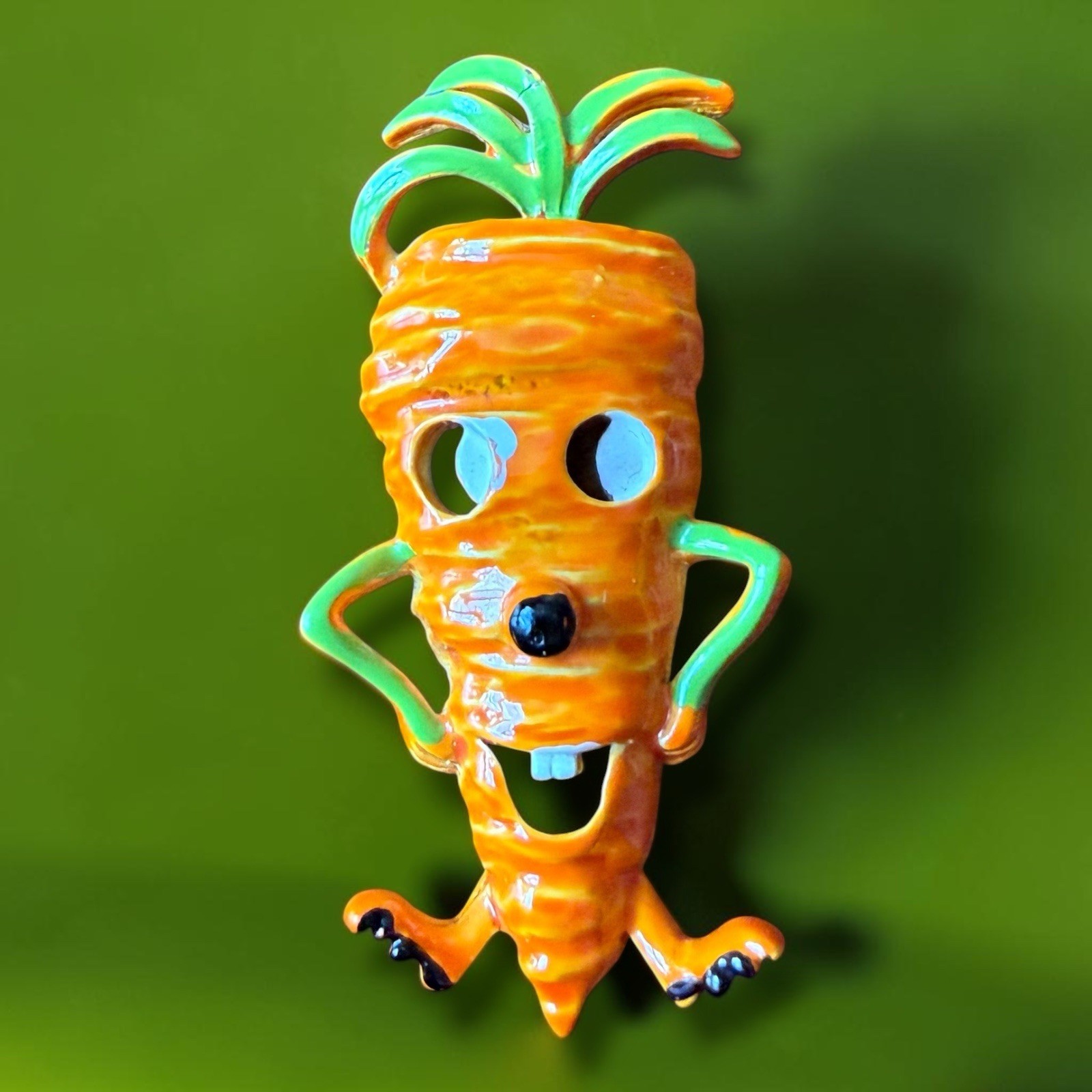 Vegetable Brooch Carrot Brooch Figural Enamel Anthropomorphic Vintage Pin