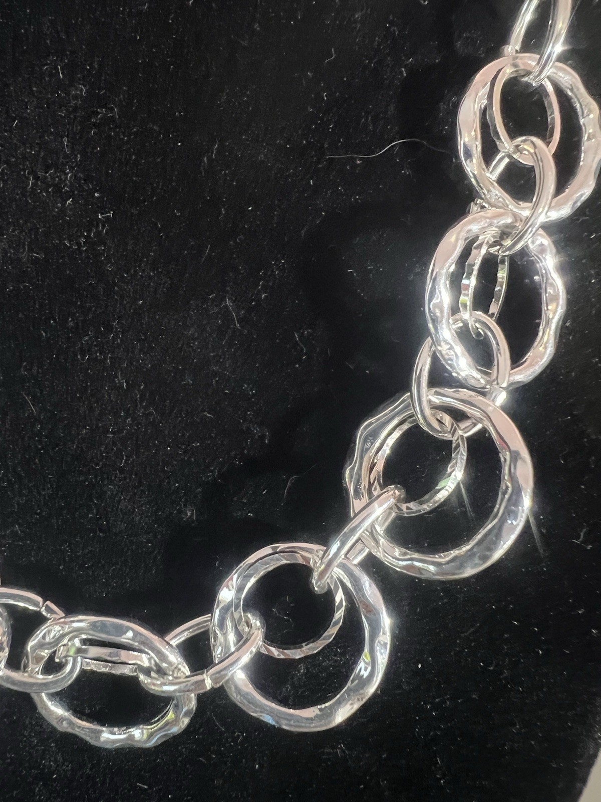 Silver Tone Necklace Circles Rings Chunky Statement Adjustable Claw Closure 🔥