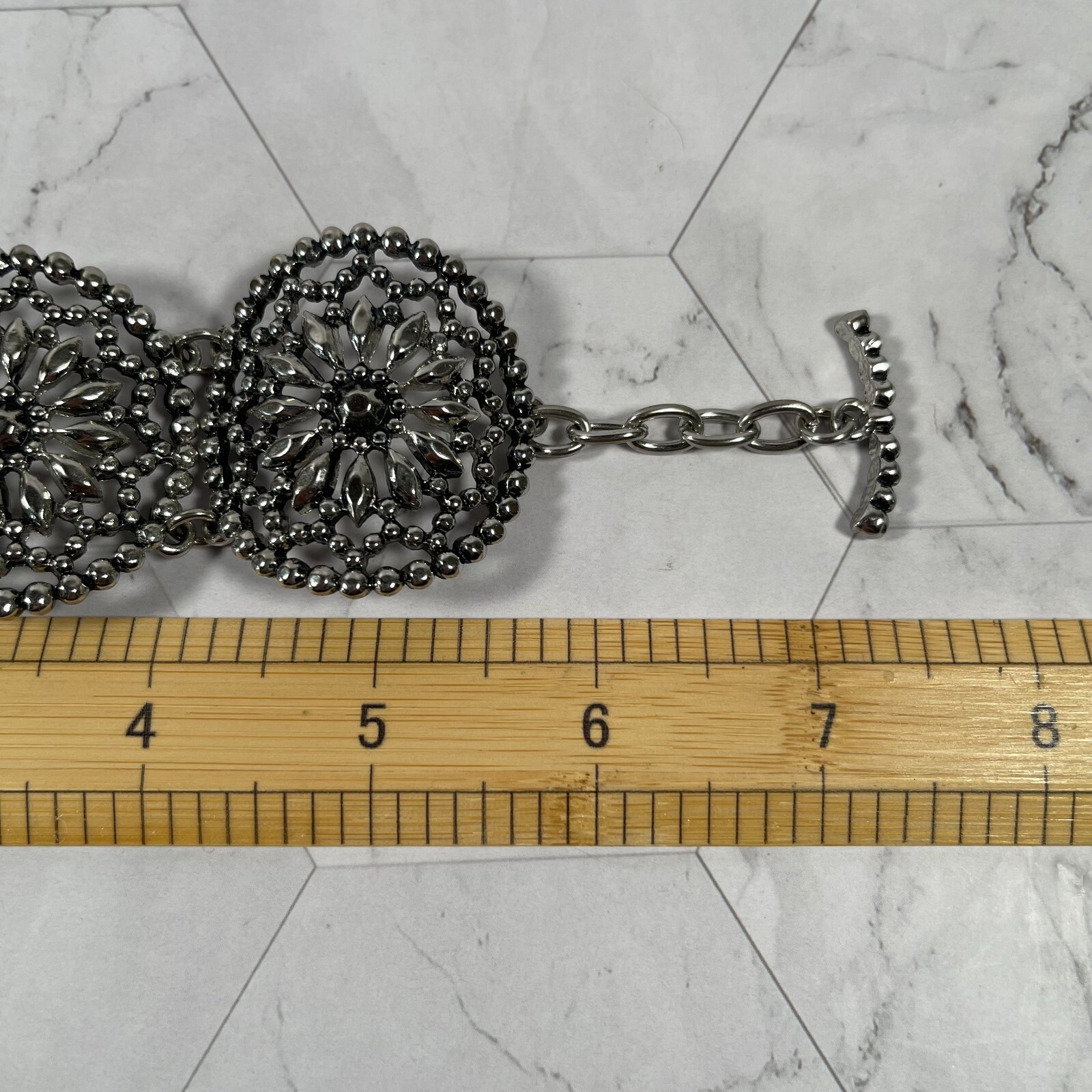 Stylish Silver Color Metal Lace Flower Design Bracelet