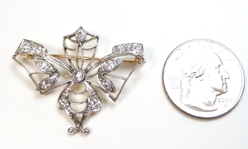 Antique Diamond Butterfly Pin Brooch Pendant Platinum 14KY EGL USA 1.53 x 1.22″