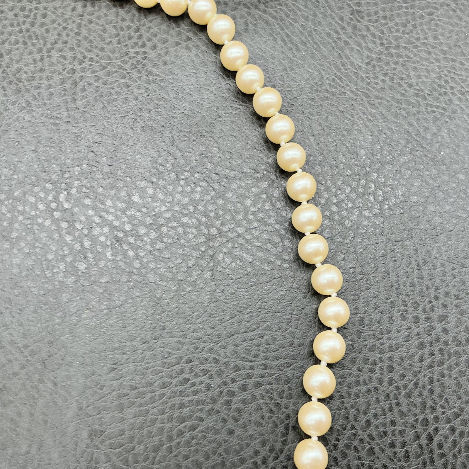 Vintage Monet Faux Pearl Beaded Necklace Gold Tone Knotted Ivory Strand 24 Inch