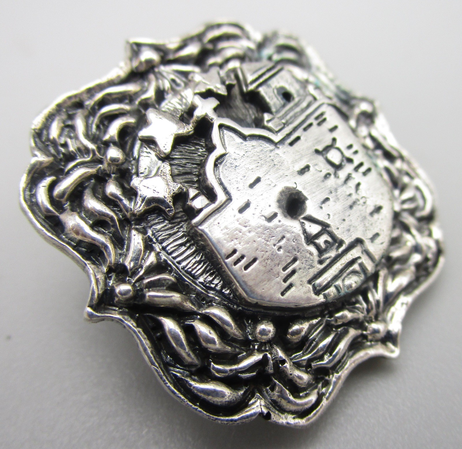 DIAN MALOUF STERLING 1″ MISSION CHURCH PENDANT WITH ORNATE BORDER 