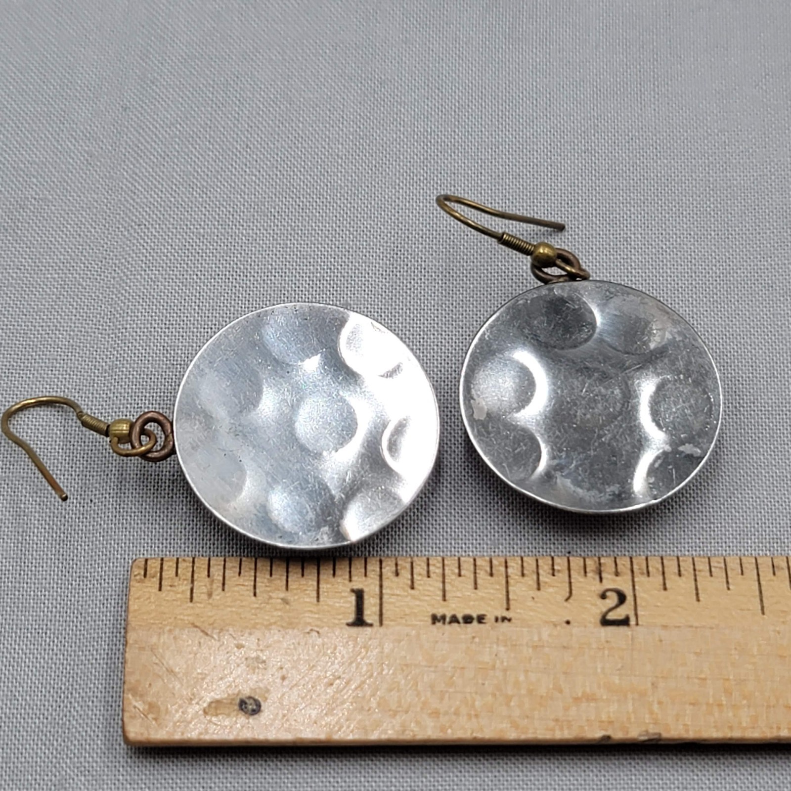 Vintage Blue Stone Pierced Earrings Brass Copper Dangle 1.25″