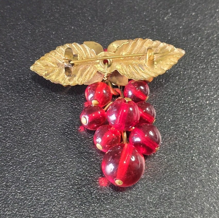 Antique Art Deco Brass Czech Glass Brooch