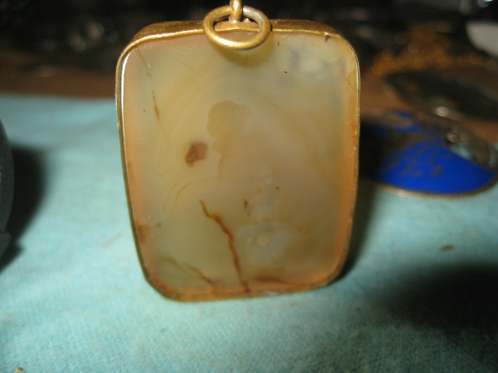 Amber Pendant Suspended Fossil Jellyfish Dandelion Gold Rim 15g 1 1/2″ x 1 1/8″
