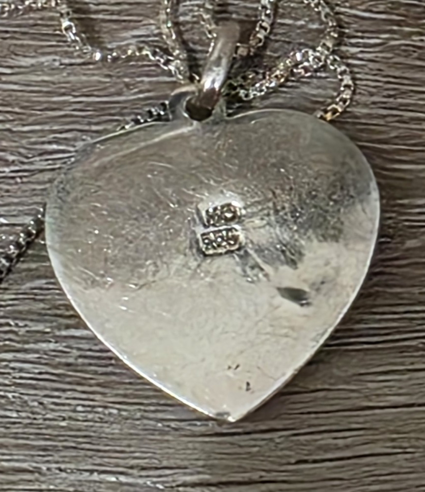 Vintage CW Signed Sterling Silver 925 MOP Heart 3/4″ Pendant & 18″ Necklace