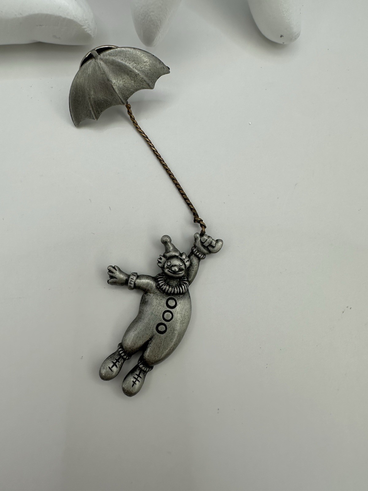 Vintage JJ Jonette Pin Umbrella Circus Clown Silver Color Whimsical