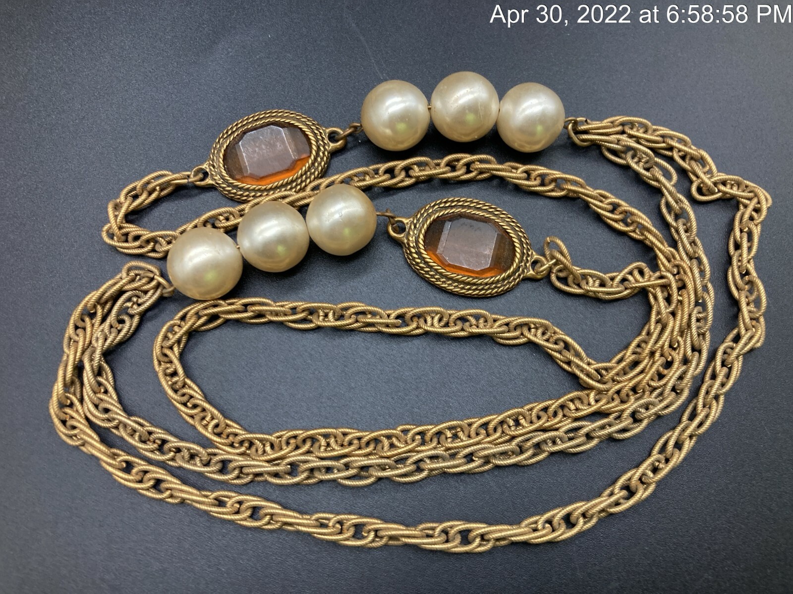 Vintage Czech Glass Faceted Crystal Gold Tone Rope Art Deco Flapper Necklace 32”