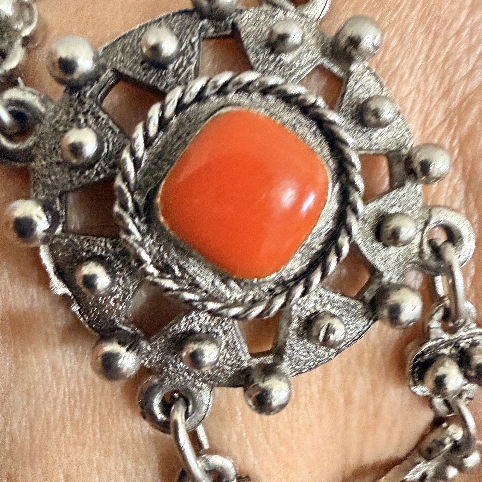 Vintage Souvenir Du Maroc Ornate Silver Bracelet w Square Beads
