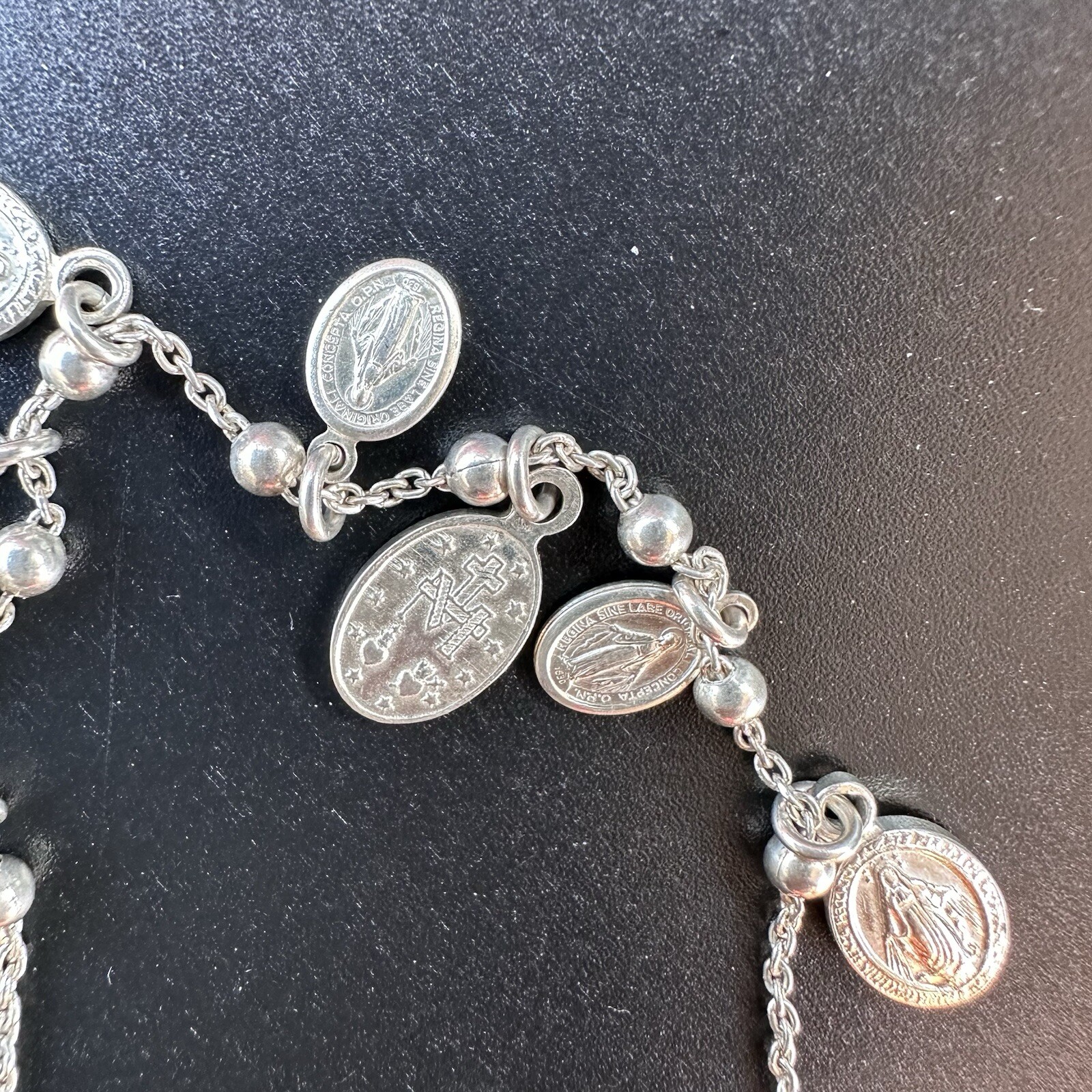 LOVELY ESTATE STERLING SILVER SAINT REGINA DANGLE DESIGN RELIGIOUS BRACELET 7”