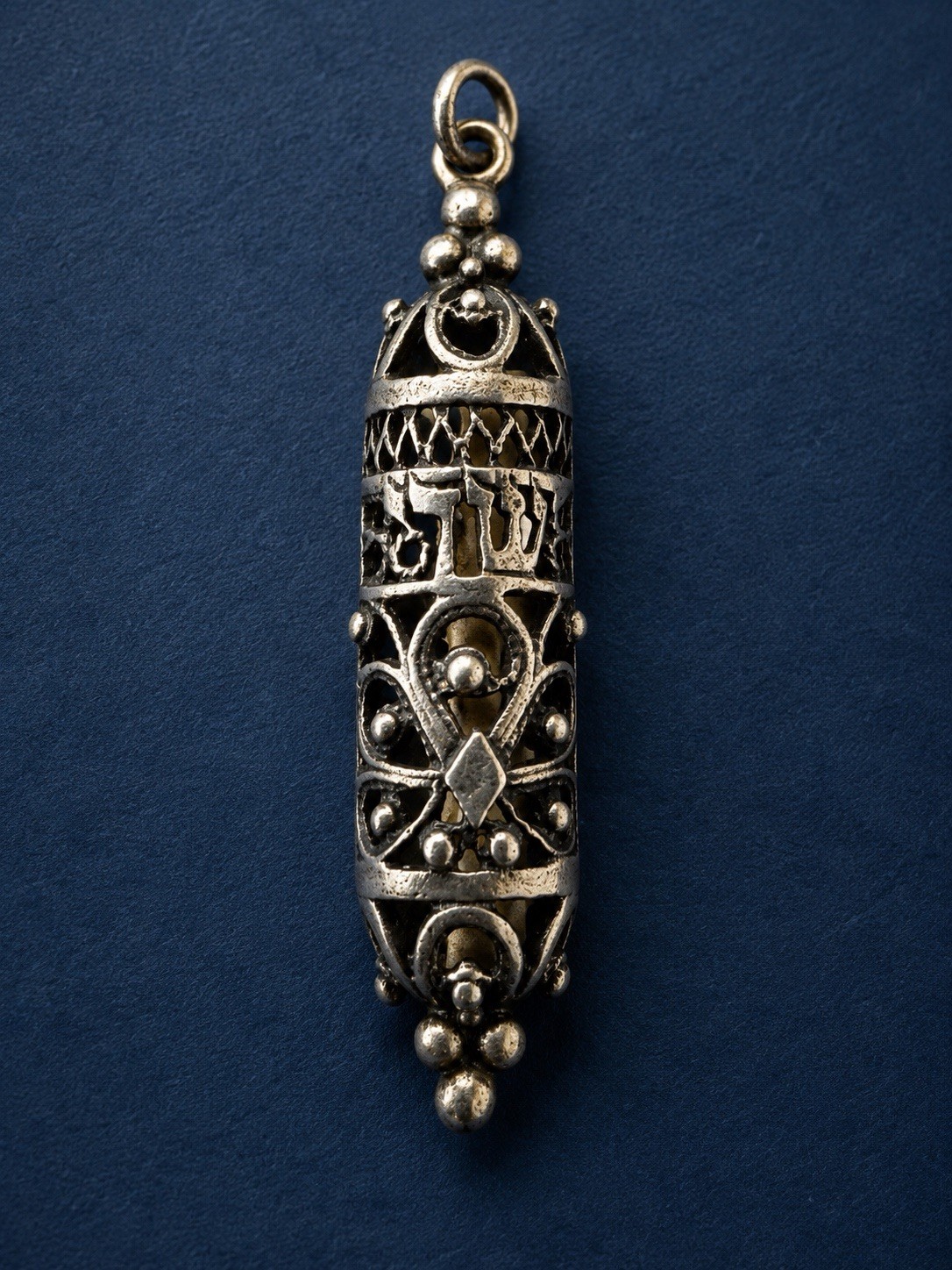 Antique 1900s RARE Judaica Sterling Silver Mezuzah Pendant Hebrew Scroll Amulet