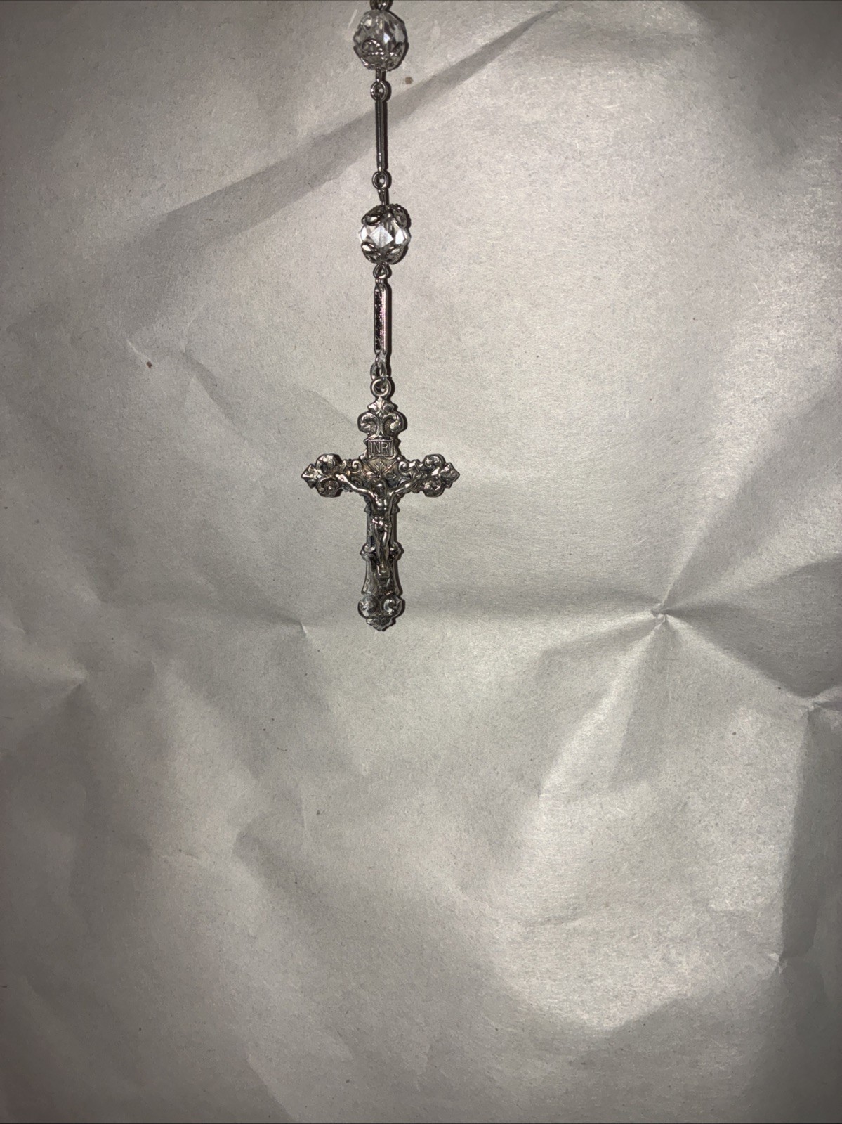 VINTAGE STERLING SILVER CATAMORE CRYSTAL ROSARY BEADS CROSS CRUCIFIX