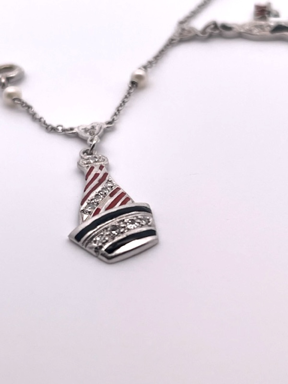 Deco 1930’s to 1950’s Enameled Diamond Charm Necklace