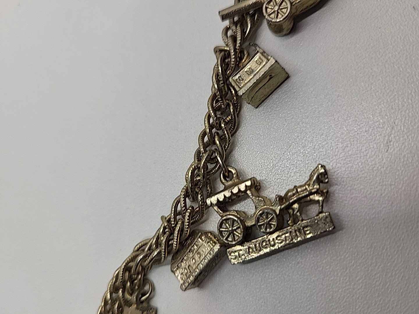 Vintage Saint Augustine Charm Bracelet Buildings Enamel Gold Tone Rope