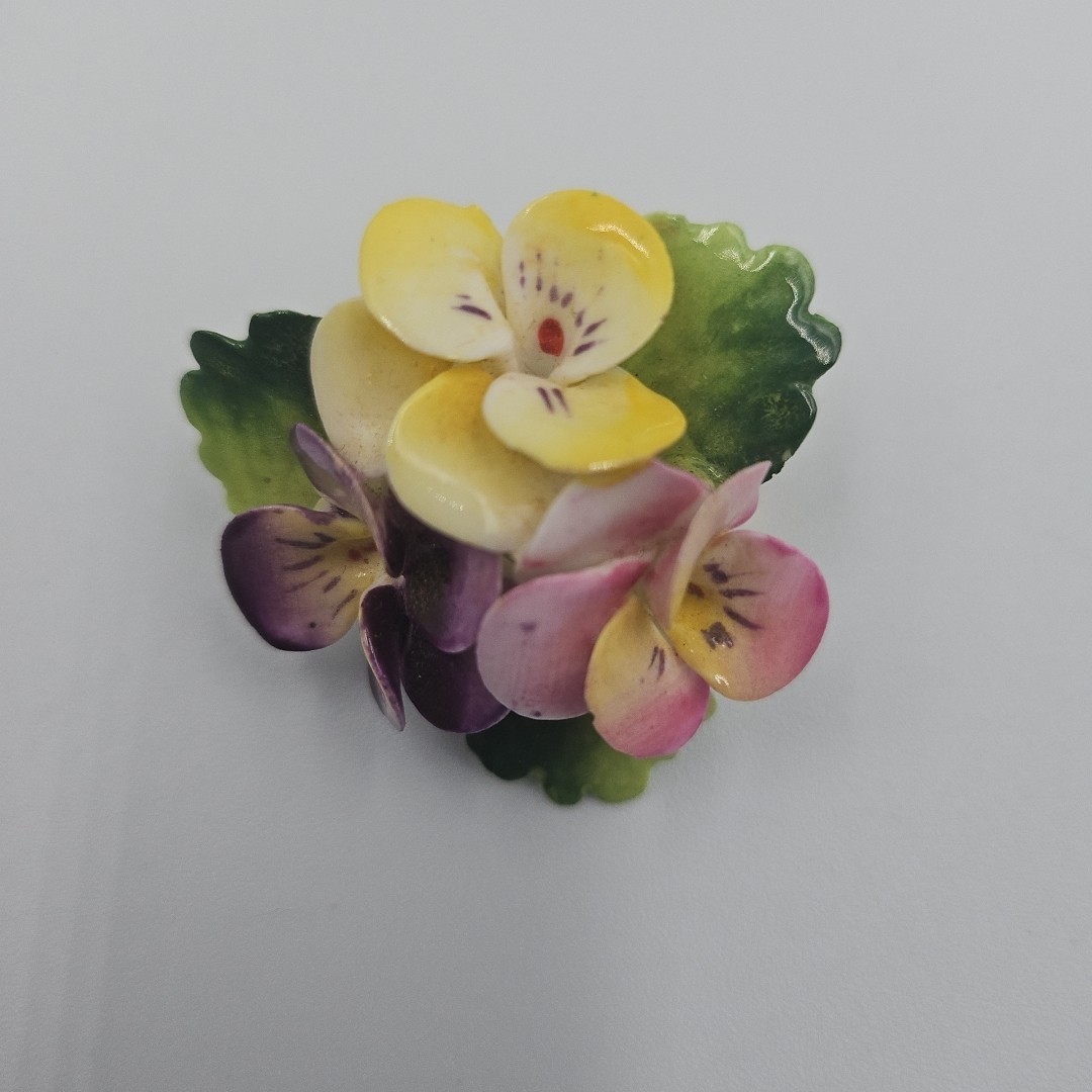 Cara China Staffordshire Pansy Purple, Pink & Yellow Brooch Pin Signed England