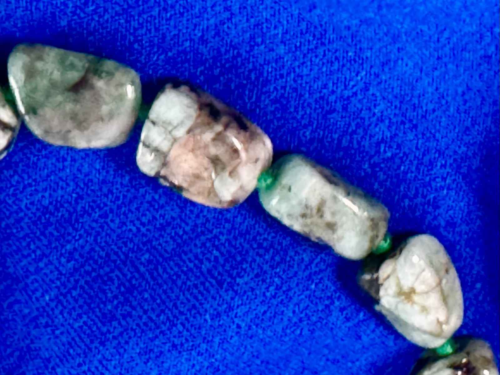 Vintage Chinese Natural Green Jade Beaded Necklace: Tumble Stone Strand 15”