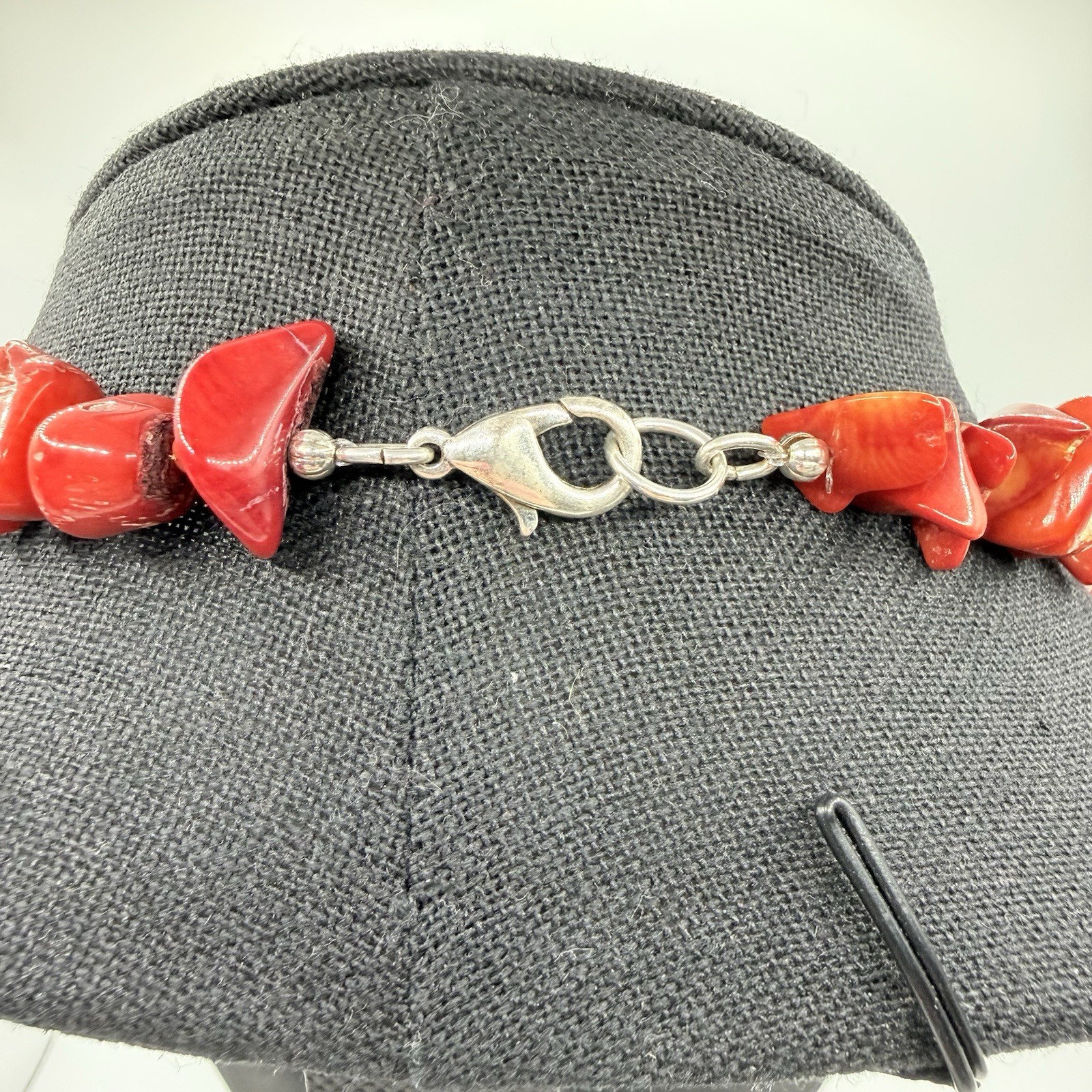 Genuine Natural Nugget Red Coral Bead necklace 22” Silver tone Clasp