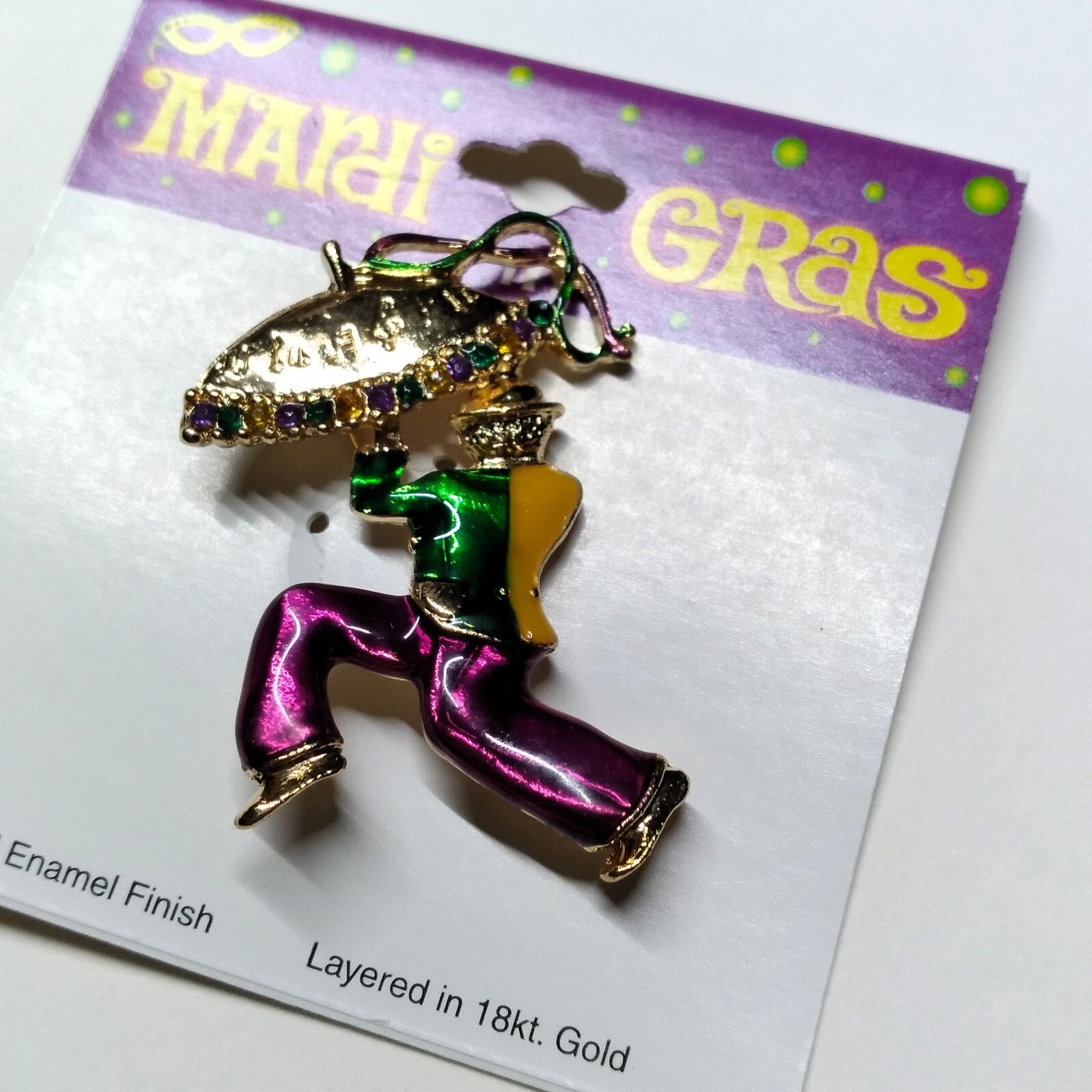 Mardi Gras Second Line Carnival Umbrella Enamel Finish Gold Pin Brooch
