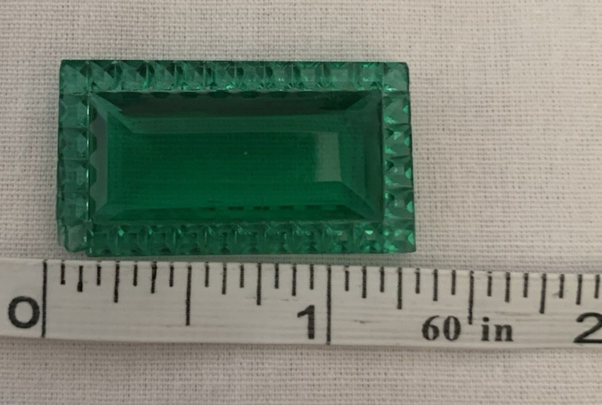 Lot of 2 Emerald Green Rectangle Faceted Stones-Double Sided-Circa 40’s – 50’s