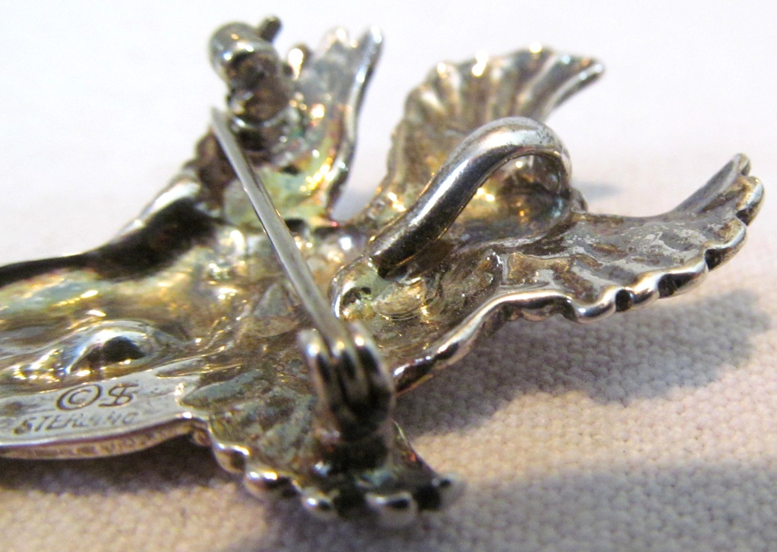 Vintage Shube Dimensional Angels Solid Sterling Silver Pendant Pin Brooch 2″long
