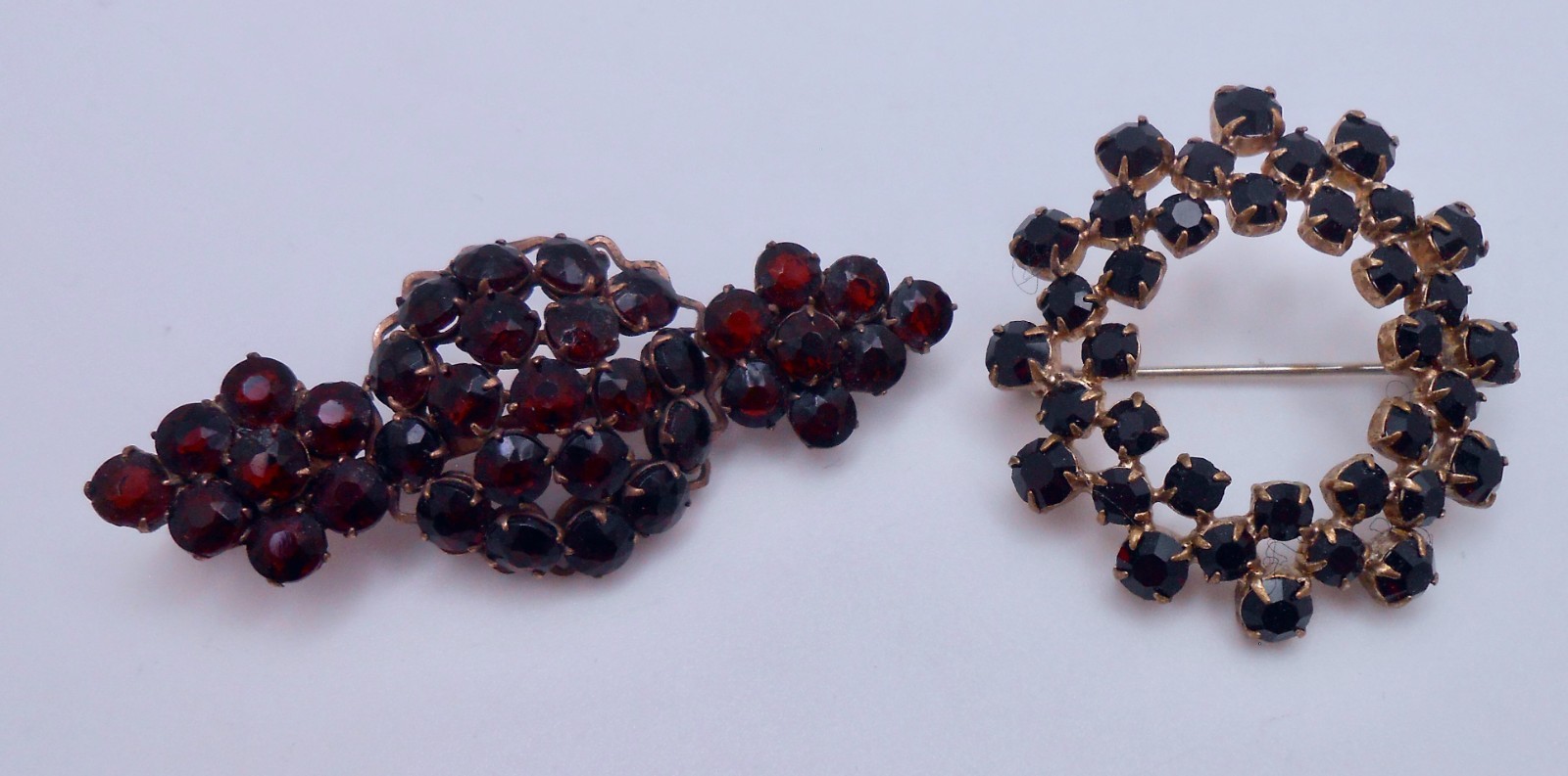 Vintage Deep Red Garnet Style ( Bohemian Garnet ?) Brooch Pin Lot of 2 J17