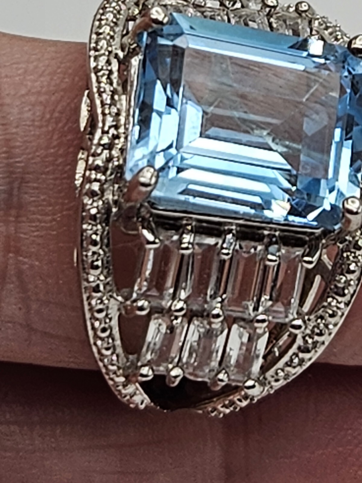 Chuck Clemency STS Sterling Silver Blue Topaz Cubic Zirconia CZ Ring Size 8
