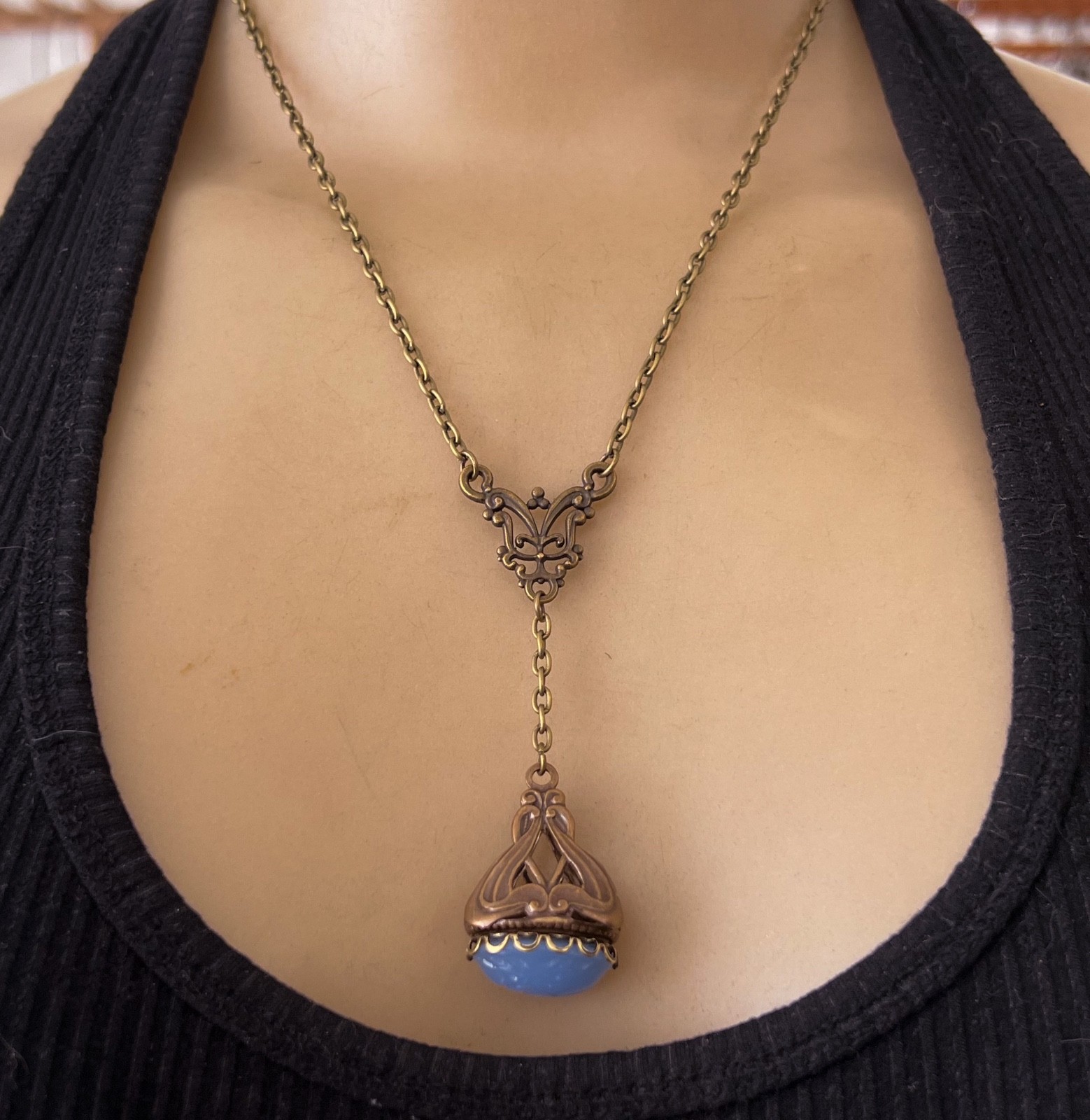 Vintage Necklace Art Nouveau Brass Watch Fob Pendant W/ Egyptian Scarab