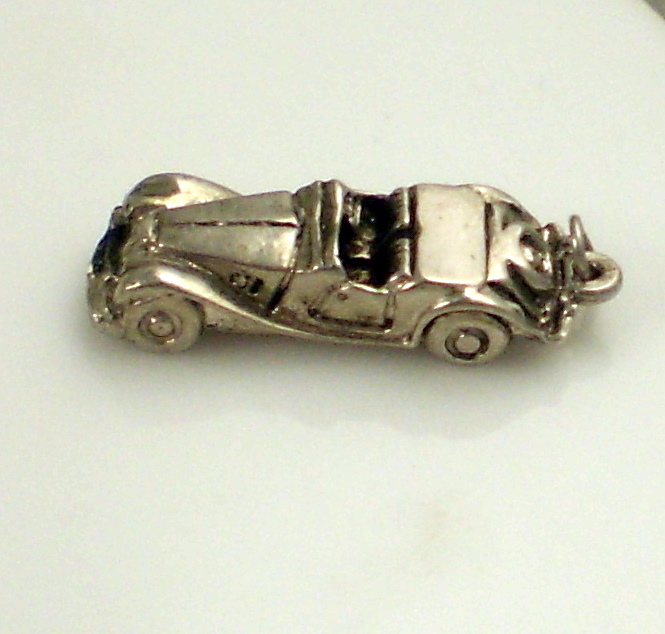 Vintage Sterling Silver Right Hand Drive Convertible Open Roadster Car Charm