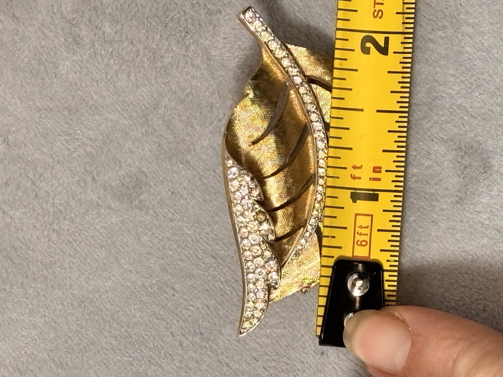 Trifari Rhinestone Gold Tone Leaf Vintage Brooch Nature