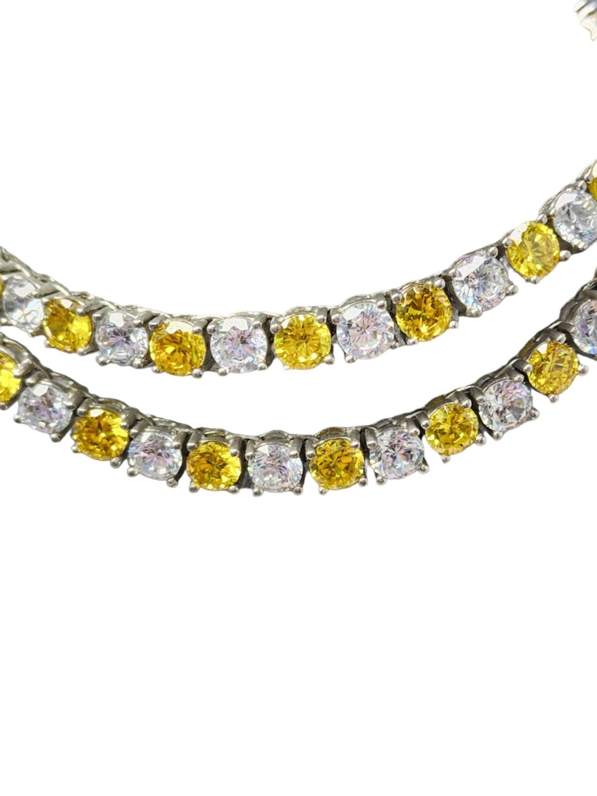 Vintage Art Deco Sterling Silver Bezel Set Yellow & Clear Quartz Necklace