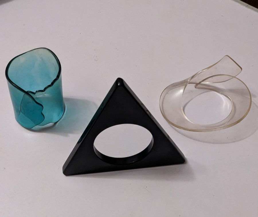 3 x Vintage Acrylic Cuff Bracelets Black, Blue and Clear