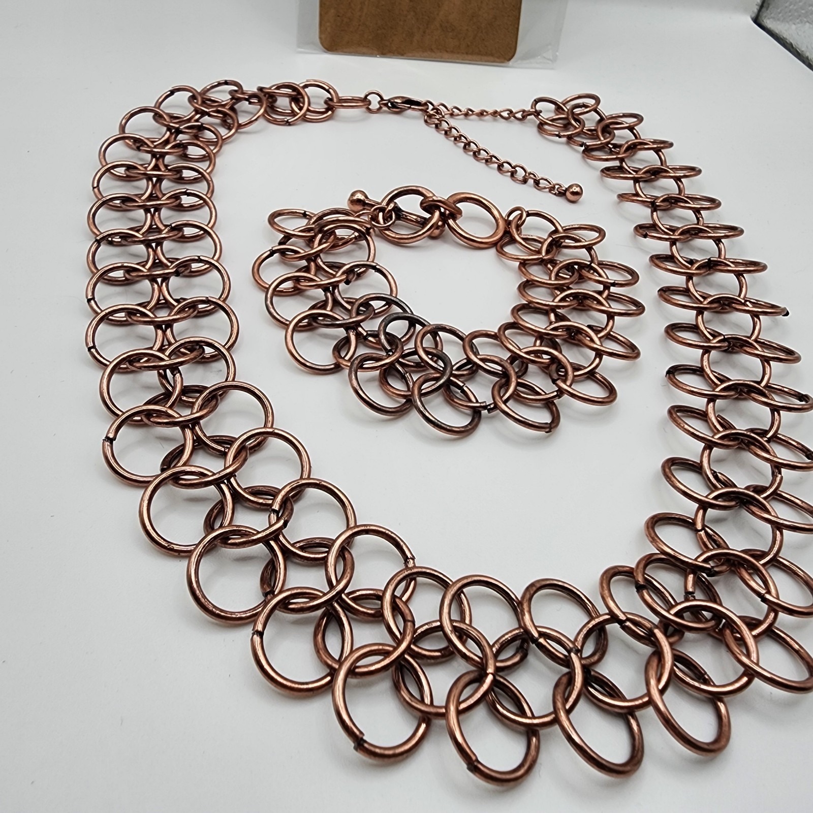 Set Of 3 Vintage Interlocking Circles Gold Copper Tone Necklace/Bracelet/Earring