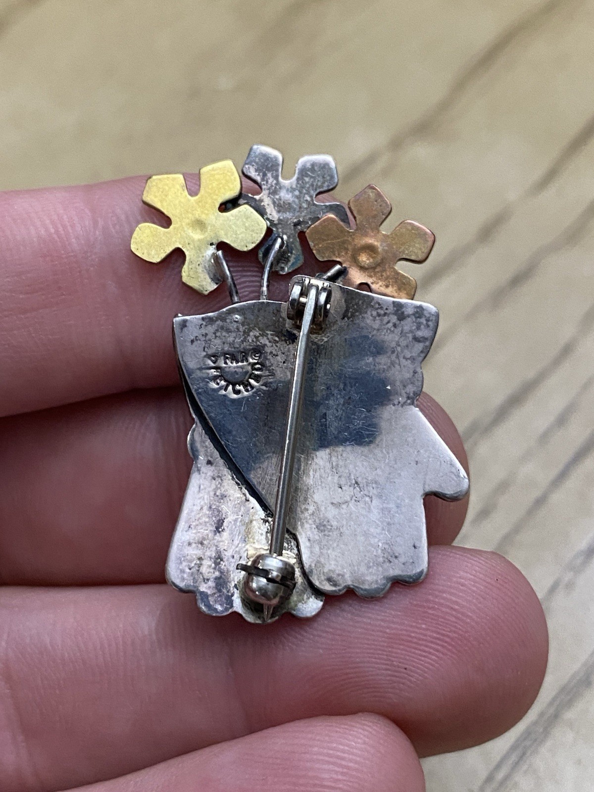 Vintage Sterling Silver 925 Tested Estate Acquired Gardening Floral Brooch Pin