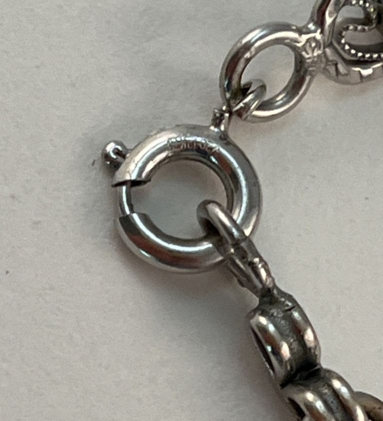 1/20 12K GF White Gold Filled Faux Blue Turquoise Link Bracelet 7 1/4″