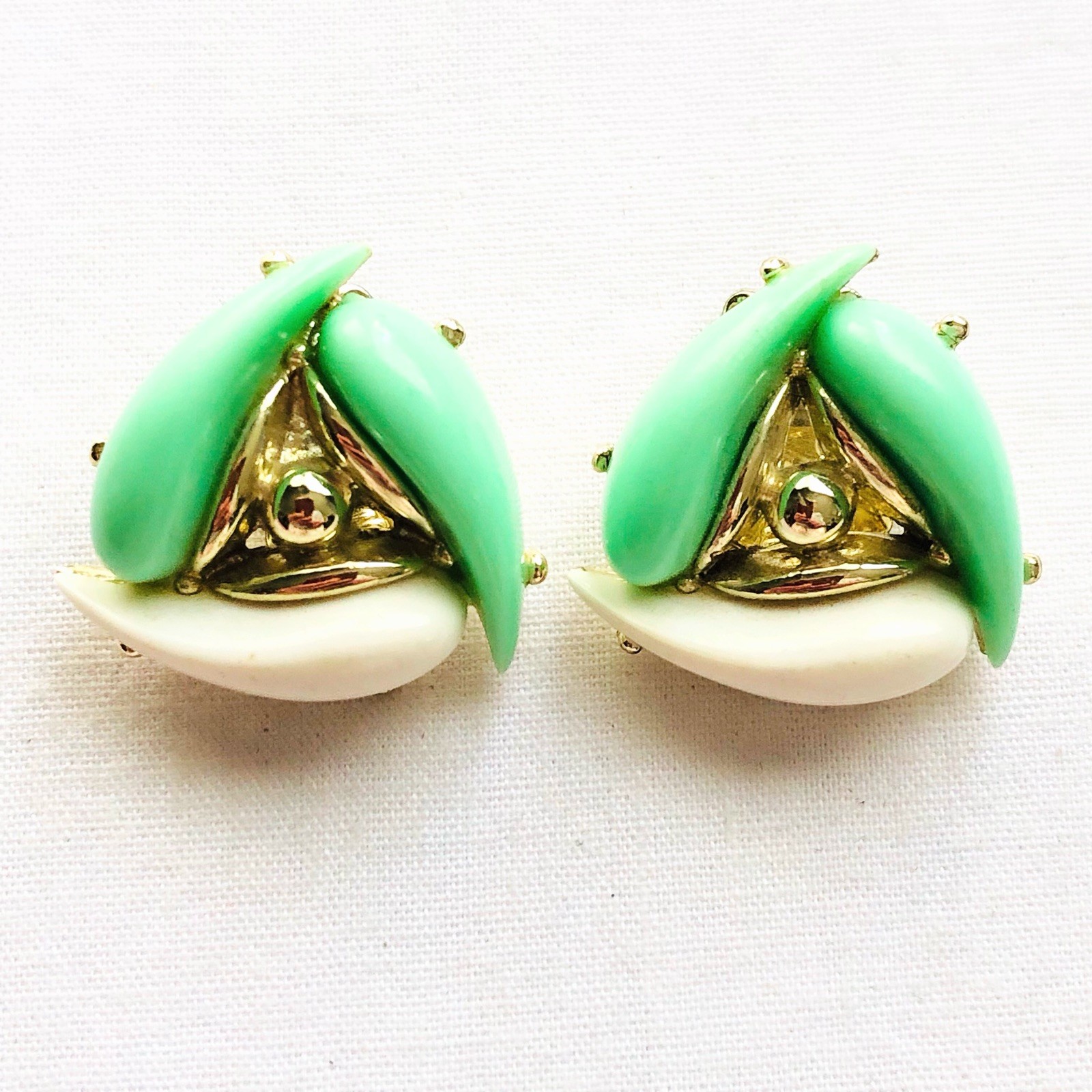 Atomic Triangle Earrings Clip On Vintage Mid Century 60s 80s Style Bold Jewelry