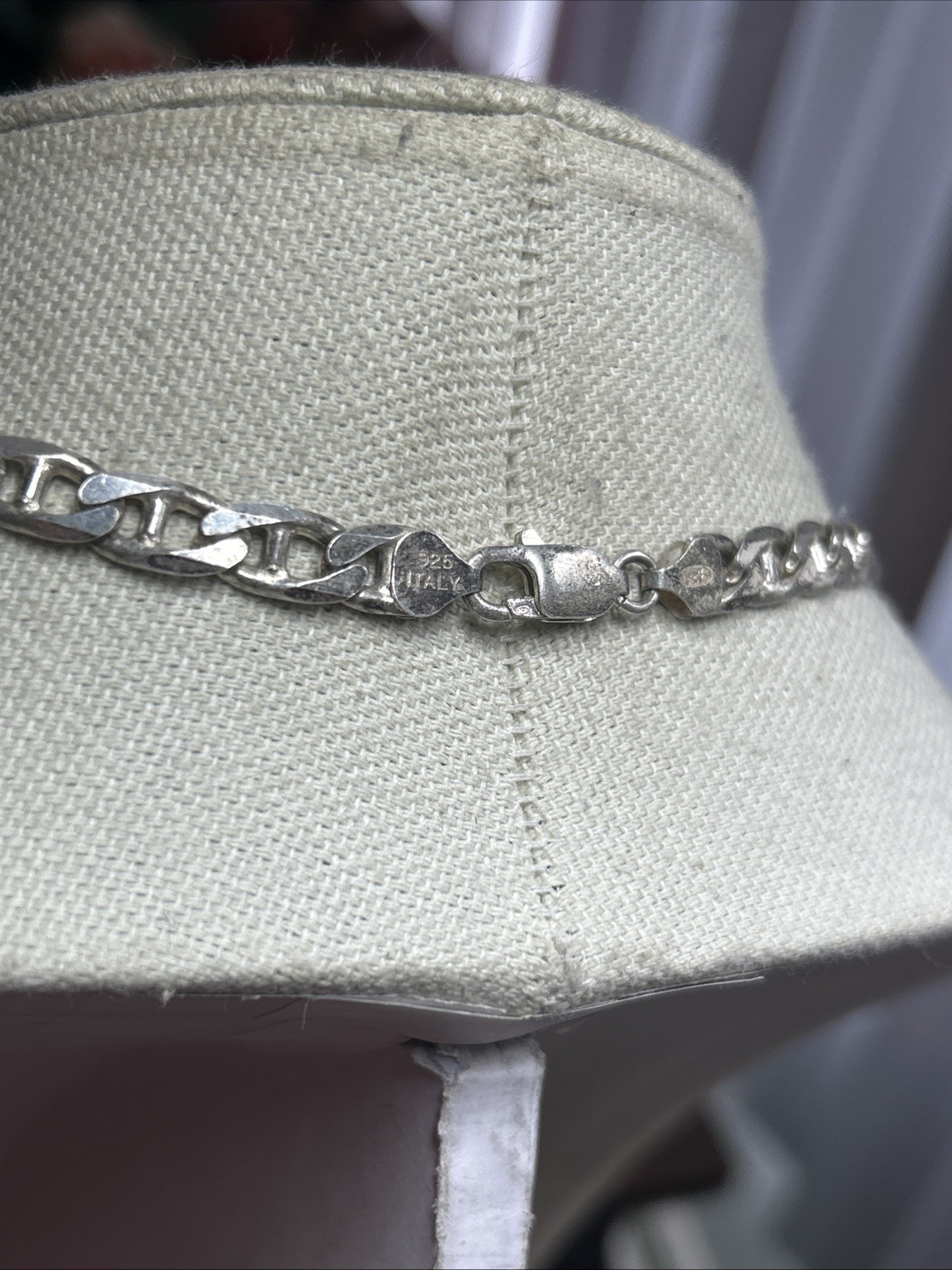 35. MWS Sterling 925 Anchor Mariner 7.3mm link Chain Necklace Italy 20″, 44g