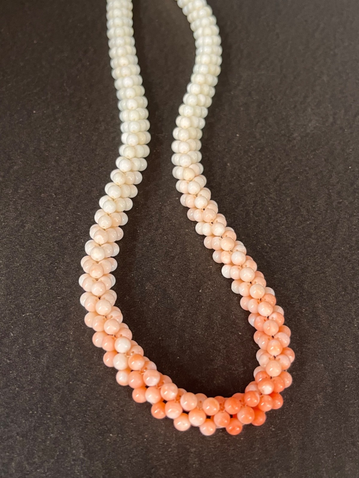 Vintage White to Peach Salmon Color Woven Coral Necklace from Japan