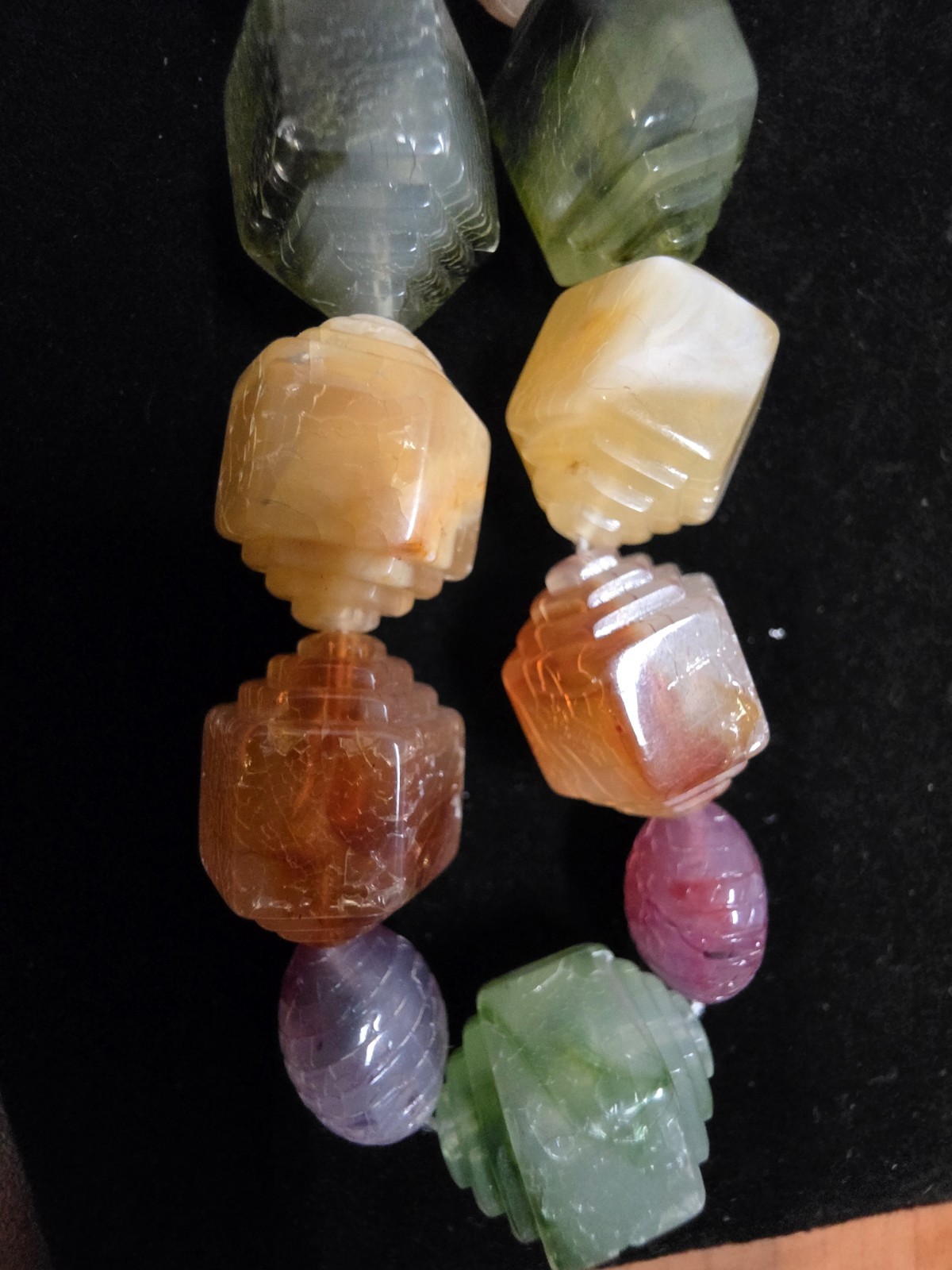 Vintage Plastic Beads Stone Like Necklace Rainbow Lucite Resin Color