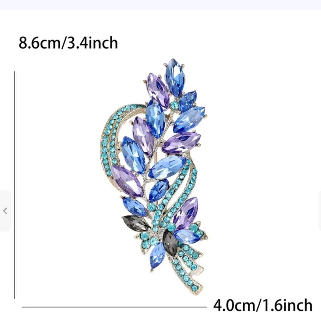 Elegant Blue & Violet Flower Wheat Crystal Brooch Pin Silver Tone