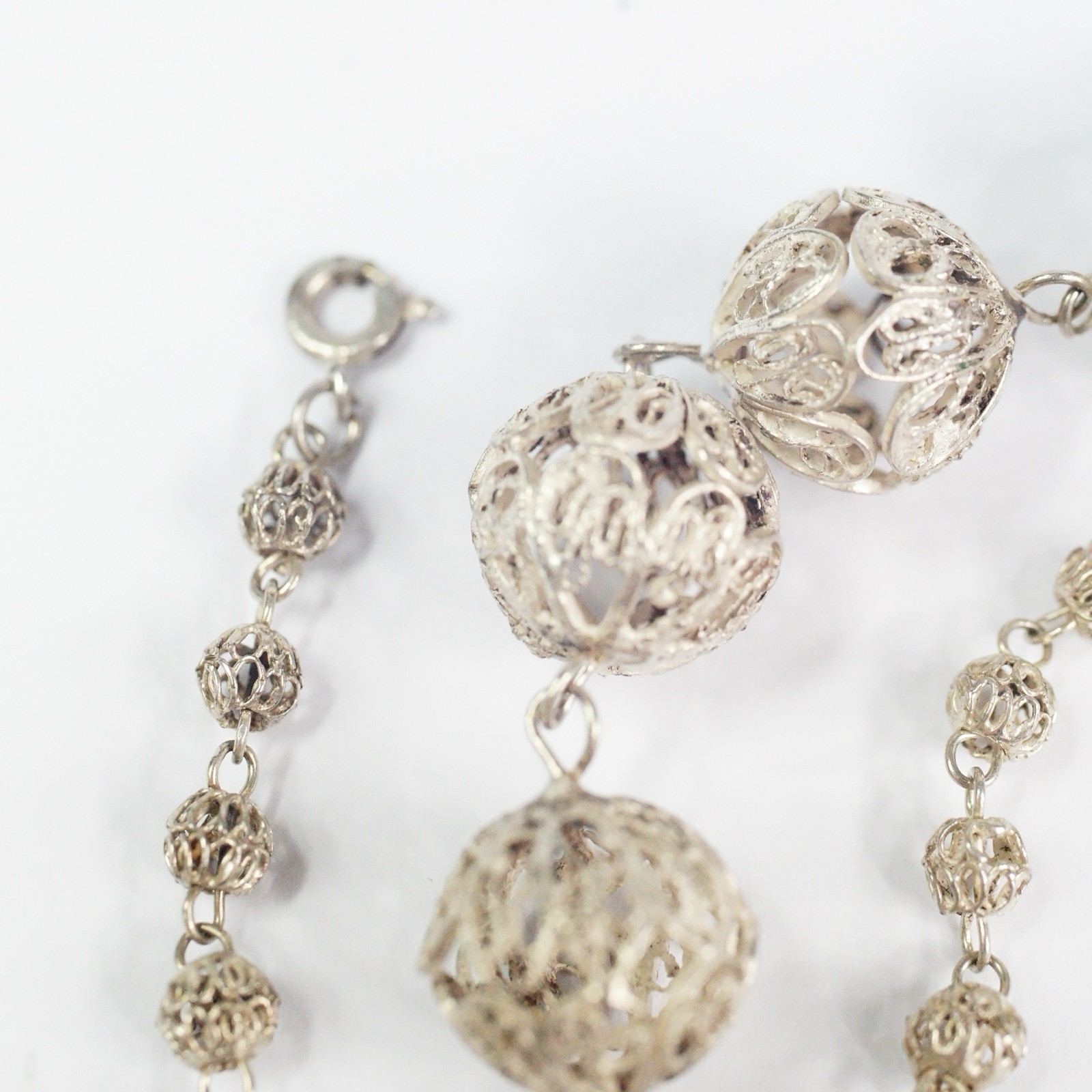 Vtg Sterling Silver Filigree Cannetille Graduated Ball Bead Necklace 19” 17.97 g