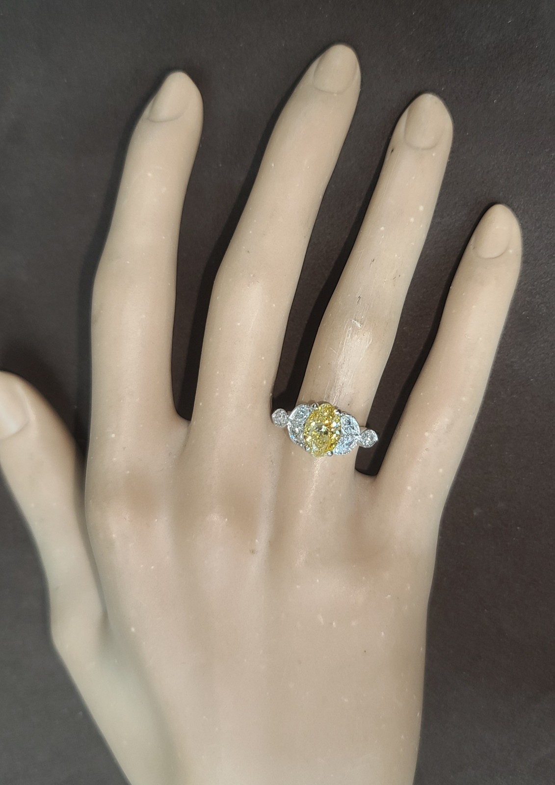 Vintage Platinum Engagement Ring 1.52CT.Natural Yellow Diamond Oval Shape