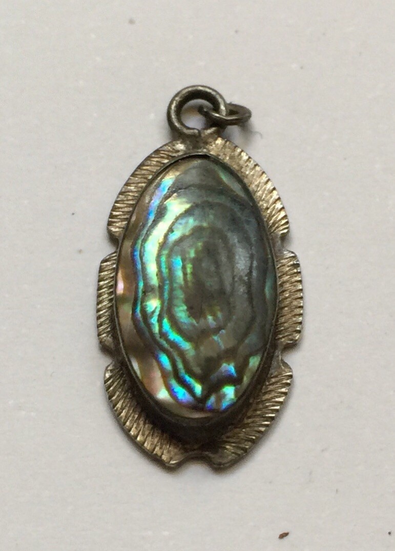 Vtg 1940’s Sterling Silver Abalone Sawtooth Edge Delicate Early Mexico Style 1